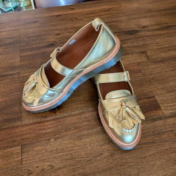 Dr Doc Martens Abril Mary Jane Loafer Tassel Kiltie Women's Size 8 Metallic Gold - Picture 1 of 7